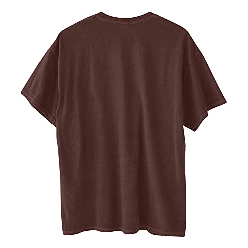 Camiseta de manga corta para mujer de Los Ángeles, con cuello redondo, de algodón, camiseta de verano, manga corta, camisas con letras creativas, vintage, sudadera, blusa marrón XL