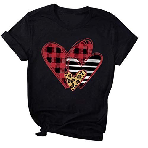 Camiseta día de San Valentín de Mujer y Hombre,ZODOF Camisetas Deporte Mujer Verano t-Shirts Enamorado Impresión a Cuadros del corazón Manga Corta Tops Blusa Camisetas