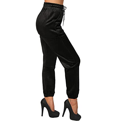 Candygirls PY097 - Pantalón térmico de pana para mujer, con forro interior, bolsillos y goma elástica, Negro , XL