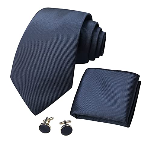 CANGRON Hombres Azul marino sólido lazo corbata Conjunto de bolsillo con la caja de regalo ajustan las mancuernas DLSCTZQ