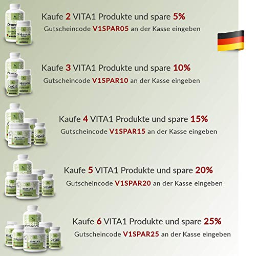 Cápsulas de Vitamina B6 P-5-P 40mg de VITA1 • 60 cápsulas (2 meses de suministro) • en su forma activa coenzima P-5-P • Hecho en Germany