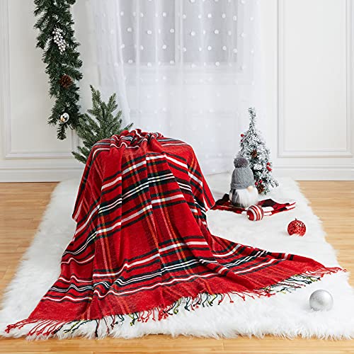 CAROMIO Manta de punto suave de lana con borlas de Navidad rojo y verde, manta para sofá o dormir, 127 x 152 cm, color rojo y verde