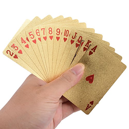 Cartas de póker Plateadas en Oro de 24K Póquer Póker de póker Completo Cartas de póker de Lujo Láminas de Naipes Falsas de Oro en Papel Resistente al Agua Tarjetas de Juego de póker (Euro)