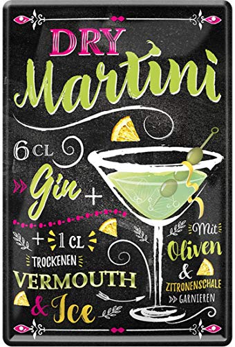 Cartel de chapa 906 de Dry Martini, cóctel Gin Vermouth Oliven Ice 20 x 30 cm