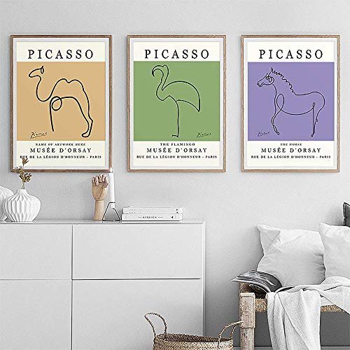 Carteles e impresiones de Picasso vintage pintura de animales abstractos caballo flamenco cuadro de arte de pared sin marco lienzo pintura D 60x90cm