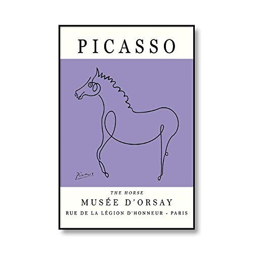 Carteles e impresiones de Picasso vintage pintura de animales abstractos caballo flamenco cuadro de arte de pared sin marco lienzo pintura D 60x90cm