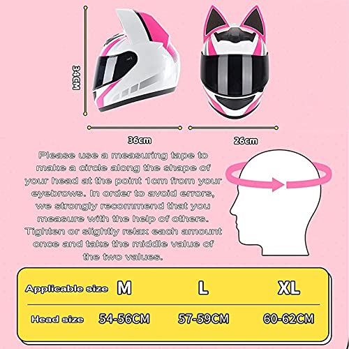 Casco De Moto Con Orejas De Gato Para Mujer Casco Integral Con Certificación ECE Protección Facial Gafas Chapadas En Oro Forro Totalmente Desmontable Y Lavable Racing Kart Casco B,L