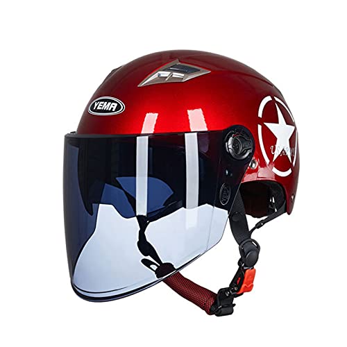 Casco de motocicleta casco abierto casco retro para adultos casco jet de verano ciclomotor cruiser para hombres y mujeres aprobado por ECE/DOT Bright red,A