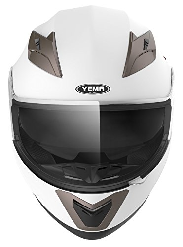 Casco Moto Integral ECE Homologado - YEMA YM-829 Casco de Moto Scooter para Mujer Hombre Adultos con Doble Visera -Blanco-L
