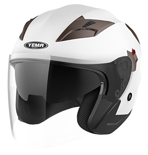 Casco Moto Jet ECE Homologado - YEMA YM-627 Casco Moto Abierto Custom Scooter para Mujer Hombre Adultos con Doble Visera-Blanco-XL