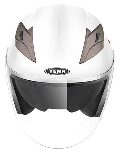 Casco Moto Jet ECE Homologado - YEMA YM-627 Casco Moto Abierto Custom Scooter para Mujer Hombre Adultos con Doble Visera-Blanco-XL