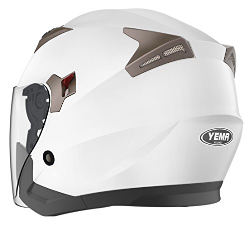 Casco Moto Jet ECE Homologado - YEMA YM-627 Casco Moto Abierto Custom Scooter para Mujer Hombre Adultos con Doble Visera-Blanco-XL