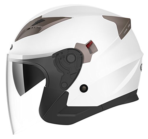 Casco Moto Jet ECE Homologado - YEMA YM-627 Casco Moto Abierto Custom Scooter para Mujer Hombre Adultos con Doble Visera-Blanco-XL