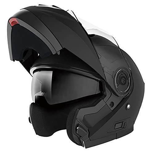 Casco Moto Modular ECE Homologado - YEMA YM-926 Casco de Moto Integral Scooter para Mujer Hombre Adultos con Doble Visera-Negro Mate-XL