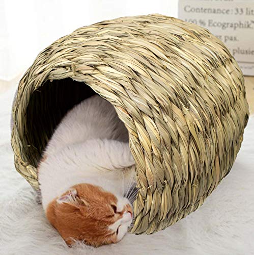 Caseta de túnel de hierba marina para mascotas,cabaña tejida para acostarse o dormir,comodidad,calidez,seguro para mascotas,hogar comestible para conejos,conejos,chinchilla y animales pequeños
