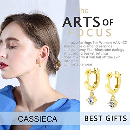 CASSIECA 3 Pares Pendientes Aros para Mujer de Acero Inoxidable Hipoalergénicos Minimalistas Pendientes Zirconia Colgantes Pendientes de Aro Pequeños Redondos Huggie Pendientes Oro Plata