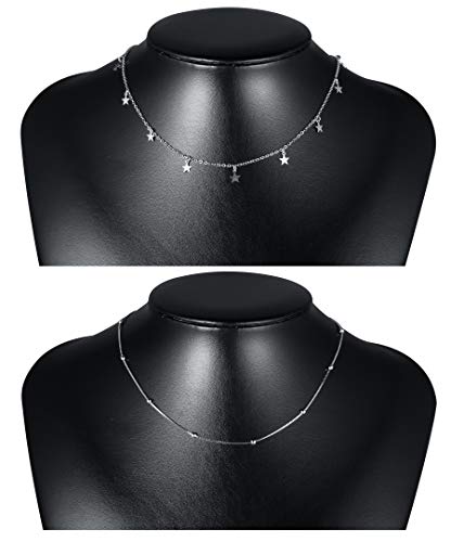 CASSIECA Collares Dobles Plata de Ley 925 para Mujeres Niñas Collar Delicado con Colgantes de Pequeña Estrella Cadena de Clavícula Collar Regalo