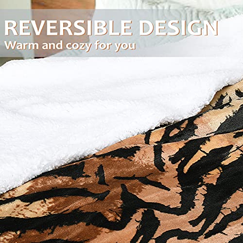 Catalonia Classy Sherpa - Manta de forro polar extragruesa y cálida para sofá o sofá en ambos lados, muy mullida, como manta para sofá o salón, 150 x 130 cm, diseño de tigre