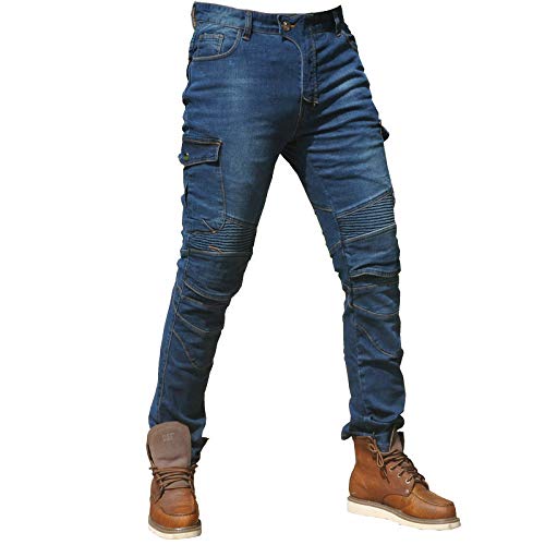 CBBI-WCCI Hombre Motocicleta Pantalones Moto Jeans con Protección Motorcycle Biker Pants (L= 32W / 32L, Azul)