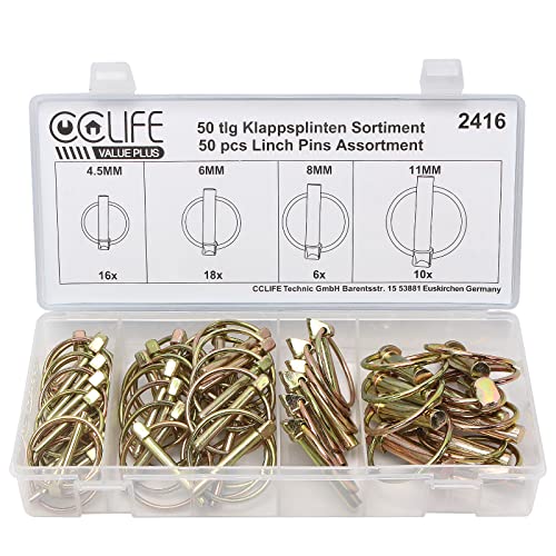 CCLIFE 50pieza surtido pasadores de anilla 4,5-6-8-11mm Pasadores partidos cuivrees Lynch-Pins