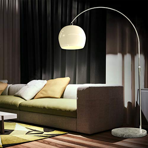 CCLIFE Lámpara curva de pie salon lampara sofa con interruptor de cable y pie,bombilla E27 de máximo 60w, Color:Blanco