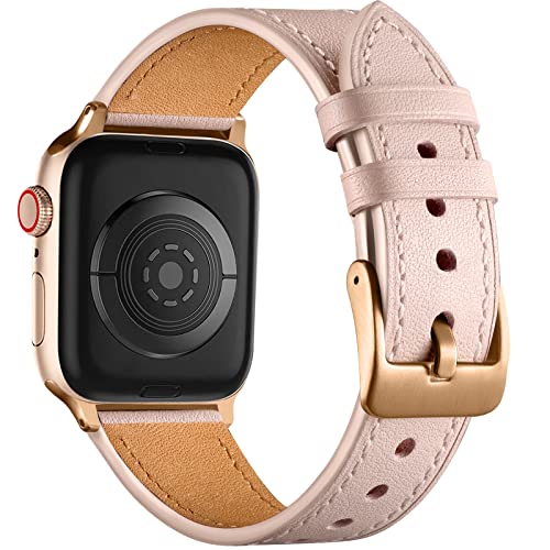 CeMiKa Compatible con Correa Apple Watch - Cuero Genuino Correas de Repuesto Compatible con Apple Watch 38mm 40mm 41mm 42mm 44mm 45mm & Correa iWatch Series 7 6 5 4 3 2 1 - Rosa Arena