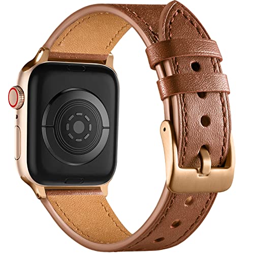 CeMiKa Compatible con Correa Apple Watch - Cuero Genuino Correas de Repuesto Compatible con Apple Watch 45mm 44mm 42mm 41mm 40mm 38mm & Correa iWatch Series 7 6 5 4 3 2 1 - Marrón Vintage