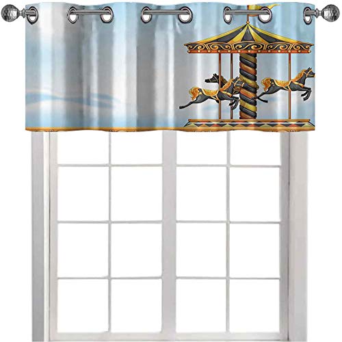 Cenefa de cortina con diseño de carrusel, plataforma para carnaval, circo, caballo, rotonda, 106,7 x 45,7 cm, para cocina, comedor, color negro, amarillo y azul claro