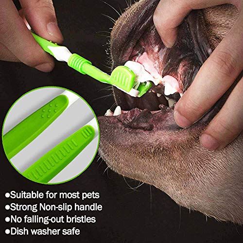 Cepillo de dientes para perros, Cepillo de dientes para perro de cabeza triple, Adición de mal aliento Tartar Dientes Cuidado de Perro Gato Limpieza Boca (3 piezas)