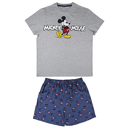 Cerdá Pijama Hombre Corto Mickey Mouse-Talla M-Color Gris Juego