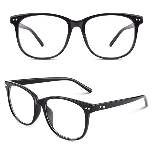 CGID CN81 Retro Anteojos Lente Claro Gafas Para Mujer y Hombre,Negro Brillante
