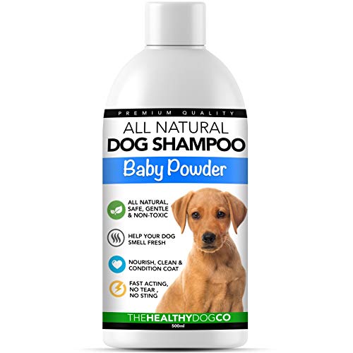 Champú para perro completamente natural olor a polvos de talco para bebé | 500ml | Champú perfumado para acicalar a su perro | El mejor champú para mascotas para un lavado sano, seguro y sin picazón