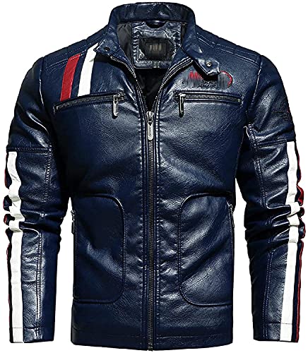 chaquetas de moto Chaquetas de la motocicleta de los hombres de cuero de cuello alto algodón Forro mantener caliente retro roca otoño e invierno chaquetas de moto ( Color : Blue , Size : L/Large )