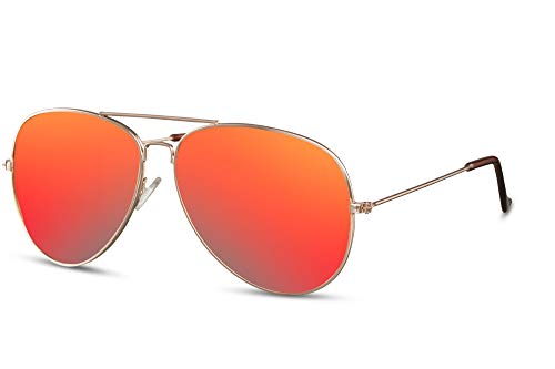Cheapass Gafas de Sol Gafas Piloto Doradas Metálicas Cristales Rojos Espejados Hombre Mujer 100% Protección UV400