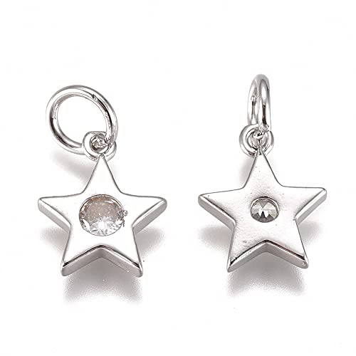 Cheriswelry 20 colgantes de circonita cúbica con forma de estrella, pequeños abalorios con anillos de salto para hacer collares de joyería