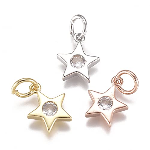 Cheriswelry 20 colgantes de circonita cúbica con forma de estrella, pequeños abalorios con anillos de salto para hacer collares de joyería