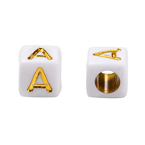 Cheriswelry 934 cuentas de acrílico de oro blanco con letras de la A a la Z de 6 mm y diseño de caballo cúbico para pulseras y collares