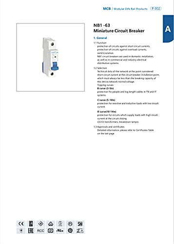 Chint Interruptores magnetotérmicos Serie NB1-63 Curva C, cód. 180347 (bipolar 2 módulos 2P, 400 Vac-63A)