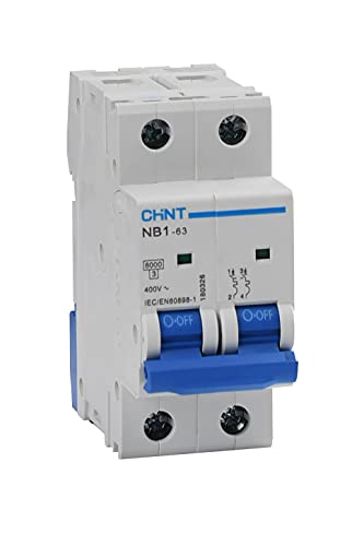 Chint Interruptores magnetotérmicos Serie NB1-63 Curva C, cód. 180347 (bipolar 2 módulos 2P, 400 Vac-63A)