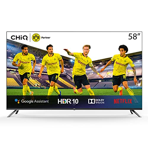 CHiQ Televisor Smart TV LED 58 Pulgadas, Android 9.0, Smart TV, UHD, 4K, WiFi, Bluetooth, Google Play Store, Google Assistant, Netflix, Prime Video, HDMI, USB-U58H7A