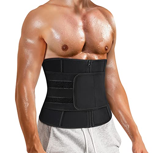 CHUMIAN Faja abdominal para hombre, adelgazante, cinturón ajustable, cinturón de entrenamiento, sauna, de neopreno, para adelgazar, Negro , M
