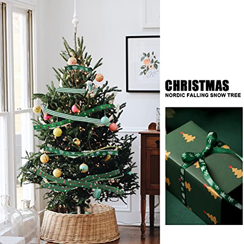 Cinta navideña para envolver regalos, rollo de cintas Navidad verde para manualidades de 10mm 27yardas, cintas y adornos de satén grosgrain para la elaboración Hacer arco Guirnalda Árbol Decoración