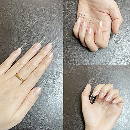 Clavo falso, uñas postizas transparentes, 240 piezas de uñas de bailarina de cobertura completa, adecuadas para arte de uñas, 12 tamaños de uñas largas de ataúd