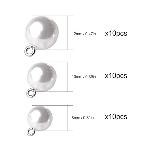Clyhon 30PCS exquisitos botones de perlas artificiales, botones de perlas cosidos a mano de 8/10/12 mm, utilizados para suéteres, faldas de camisa, cuerdas para el cabello.