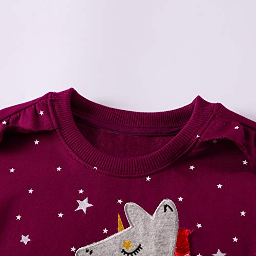 CM-Kid Jersey para niña de algodón, manga larga, cuello redondo, para niños de 1 a 7 años, 92 a 122 Unicornio rojo 5 92 cm