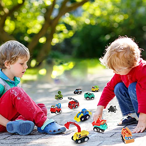 Coche de juguete para niños de 1, 2, 3 años, vehículos de construcción variados, coches de carreras y vehículos militares, tirar hacia atrás a los niños regalos para niños