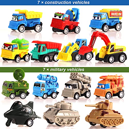 Coche de juguete para niños de 1, 2, 3 años, vehículos de construcción variados, coches de carreras y vehículos militares, tirar hacia atrás a los niños regalos para niños