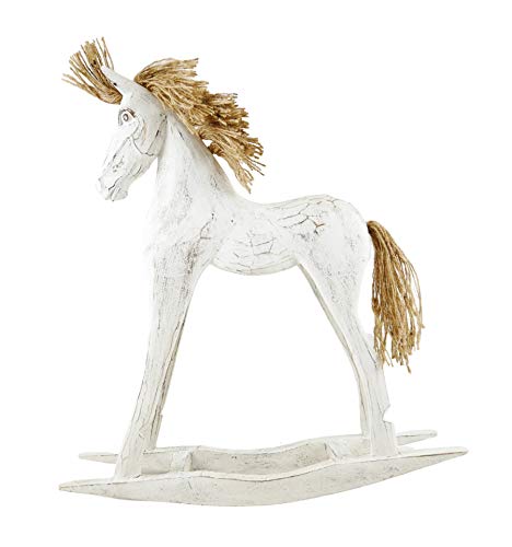 Coco Papaya - Caballo basculante de madera, 50 cm, acabado blanco barnizado