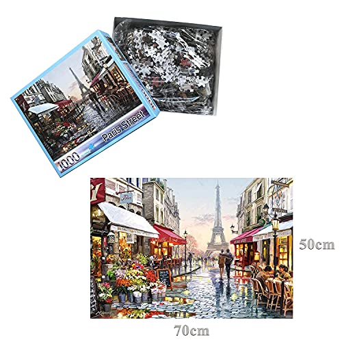 CofunKool Puzzles París Flor Calle Torre Eiffel 1000 Piezas Puzzle para Adultos, Multicolor, 70 x 50 cm