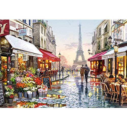 CofunKool Puzzles París Flor Calle Torre Eiffel 1000 Piezas Puzzle para Adultos, Multicolor, 70 x 50 cm